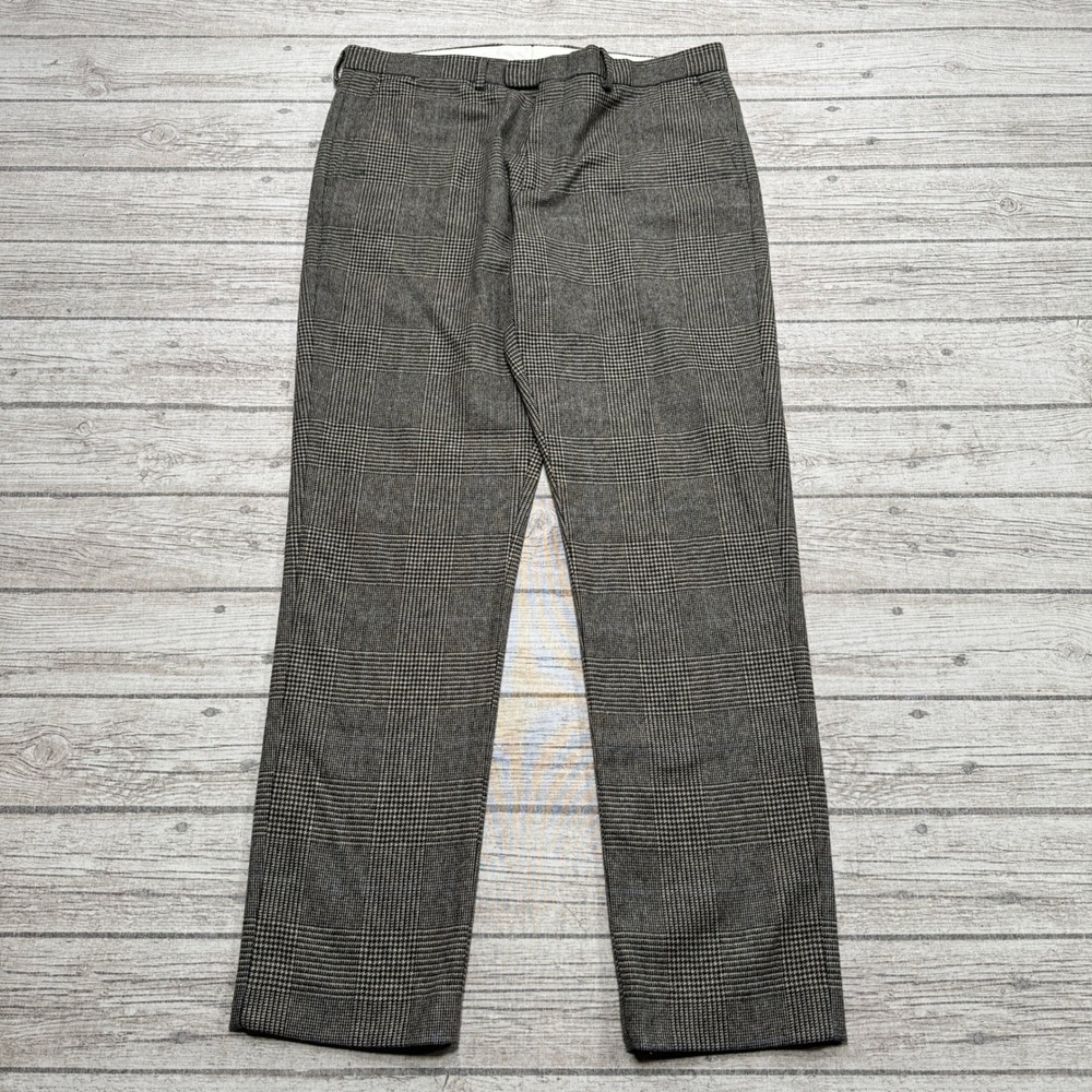 J. Crew Dress Pants Men's 34x32 Gray Bowery Glen Plaid Wool Slim Fit Trousers